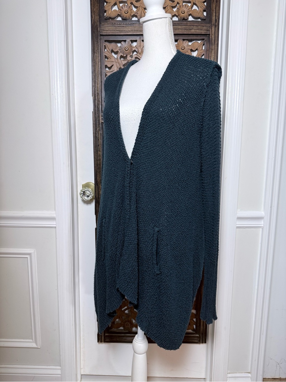 Free People Cardigan Women S Teal Oversized Asymmetrical Hem Boho Grunge Pockets